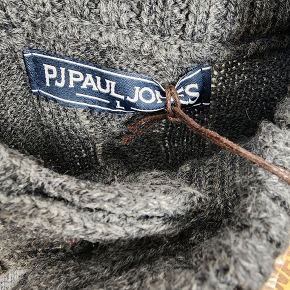 PJ Paul Jones Men L Charcoal Gray Stand Collar Cable Knit Cardigan Sweater NWT - Picture 3 of 7